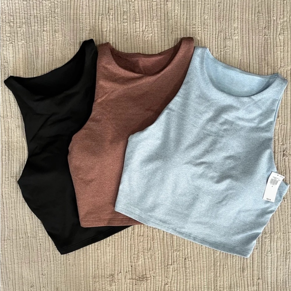 Old Navy Black and Brown Fitted Crop Tank Tops